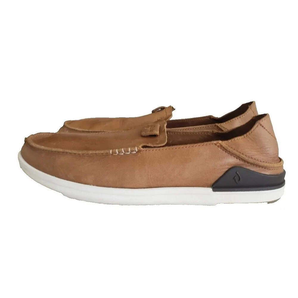 OLUKAI Kakaha Convertible Leather Slip-On Loafers Fox Tan Men's Size 10